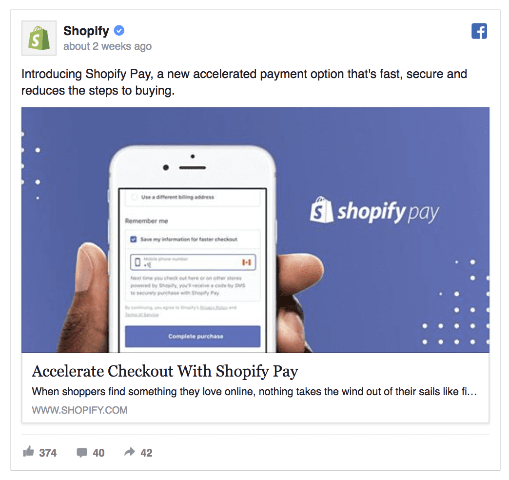 Shopify’s Facebook ad