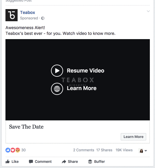 Teabox facebook ad example