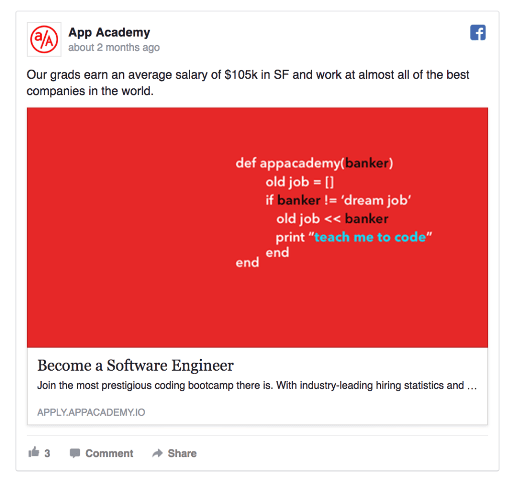 app academy facebook ad example