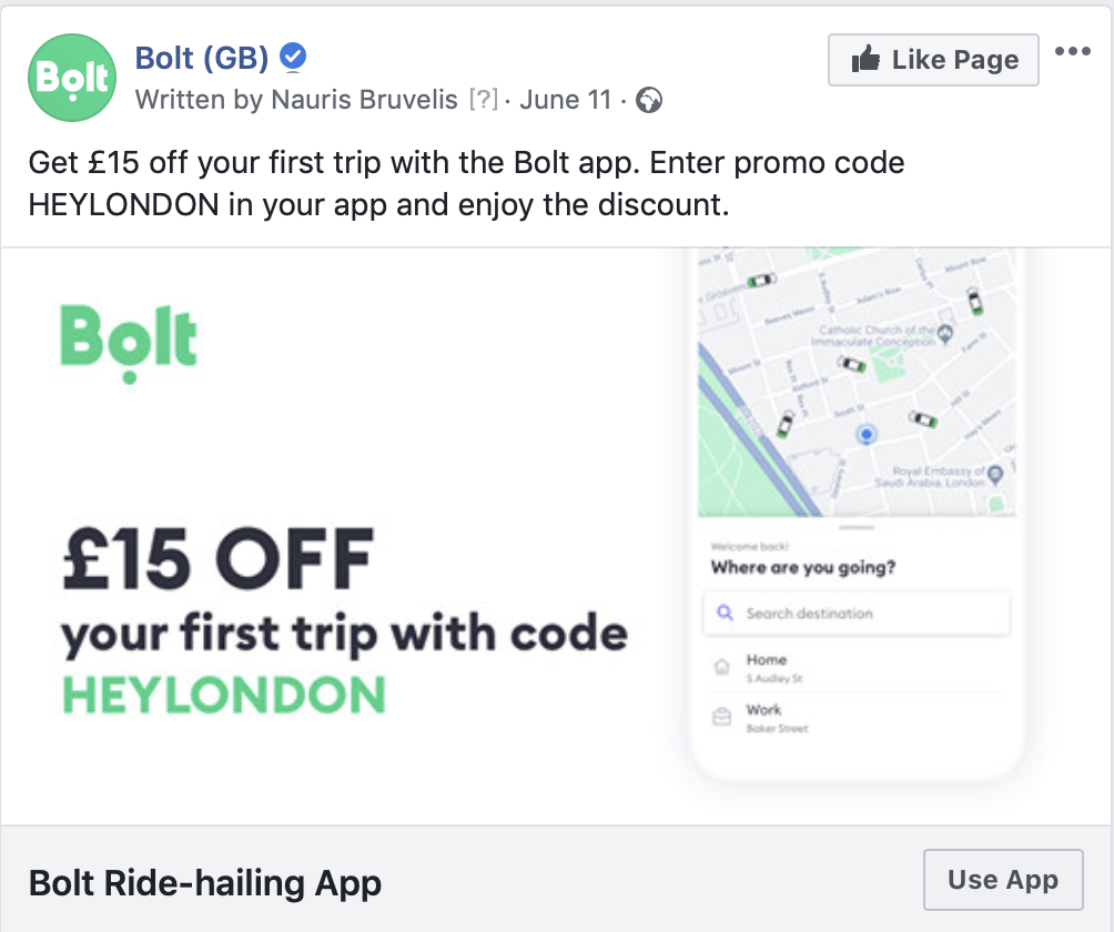 bolt facebook ad example