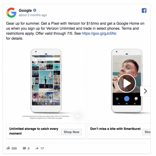 google facebook ad example