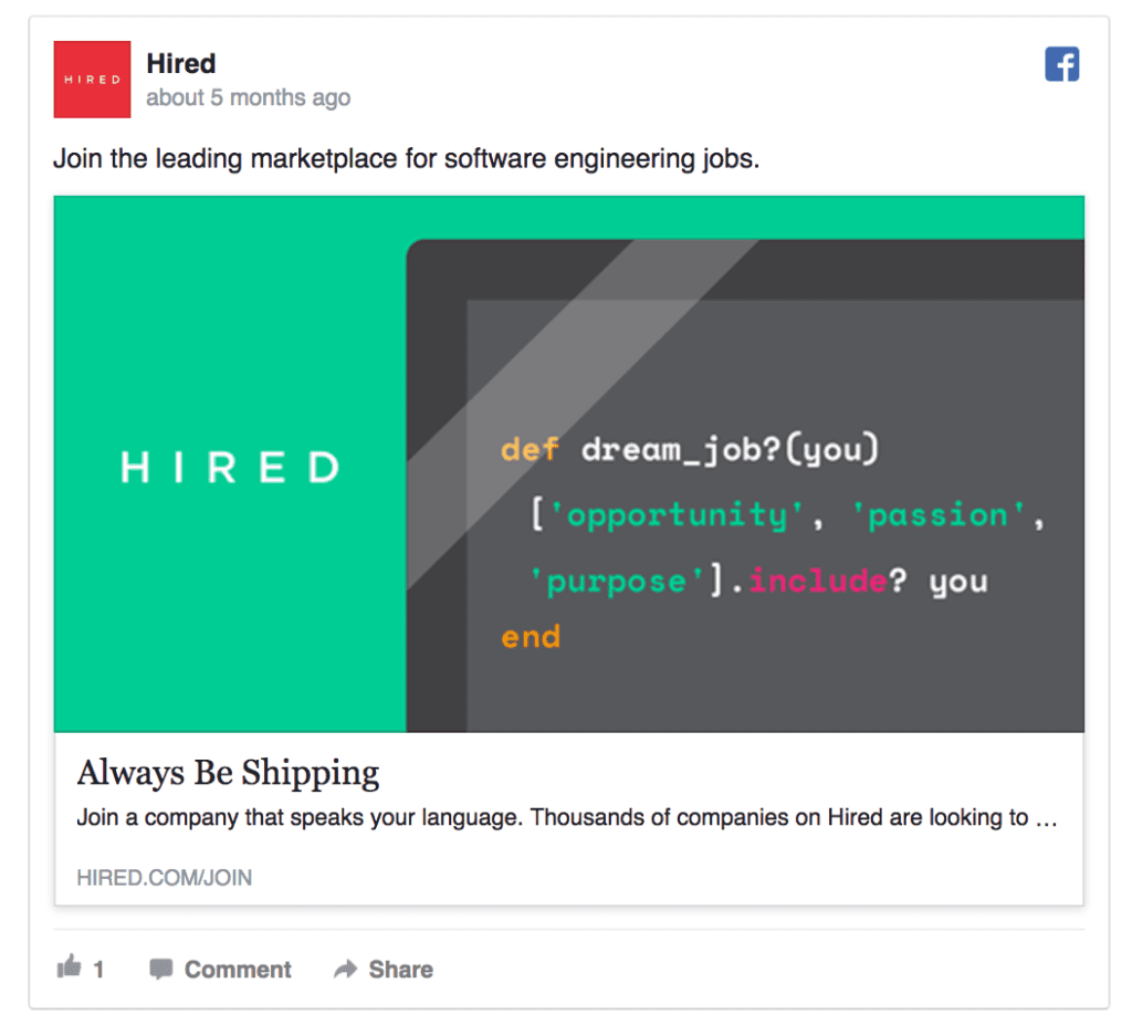 hired facebook ad example