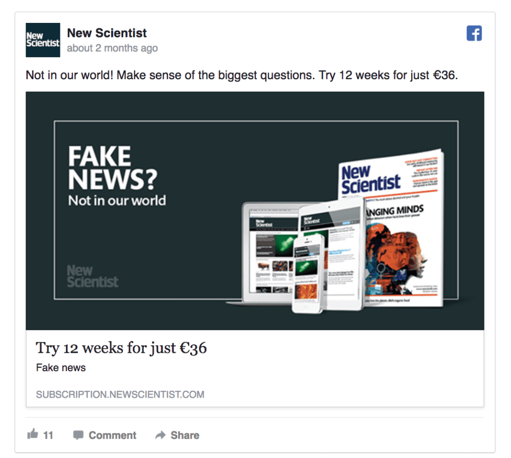 new scientist facebook ad example