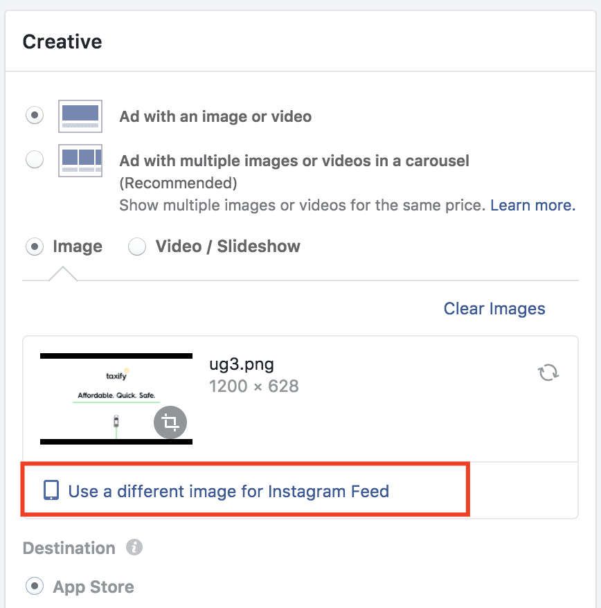 Adding a square image for Instagram ads