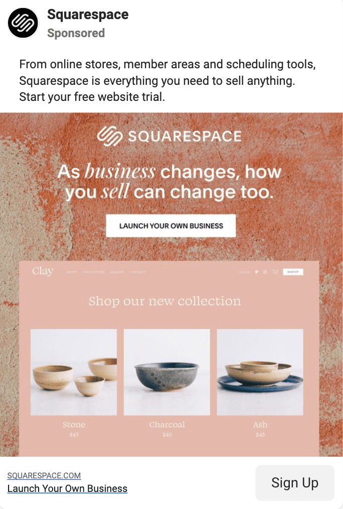 squarespace facebook ad example