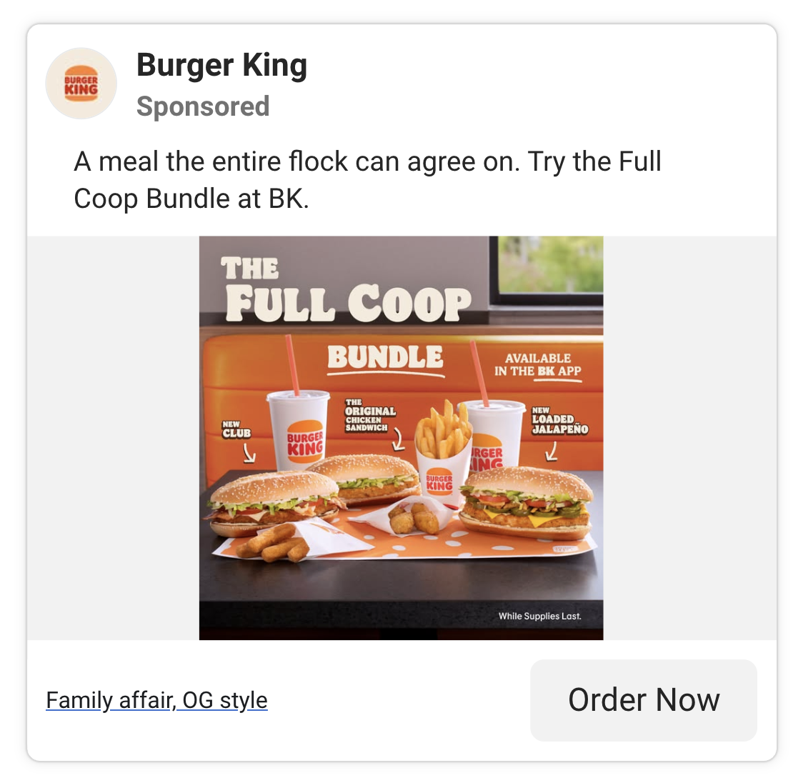 Bruger King facebook ad 2026