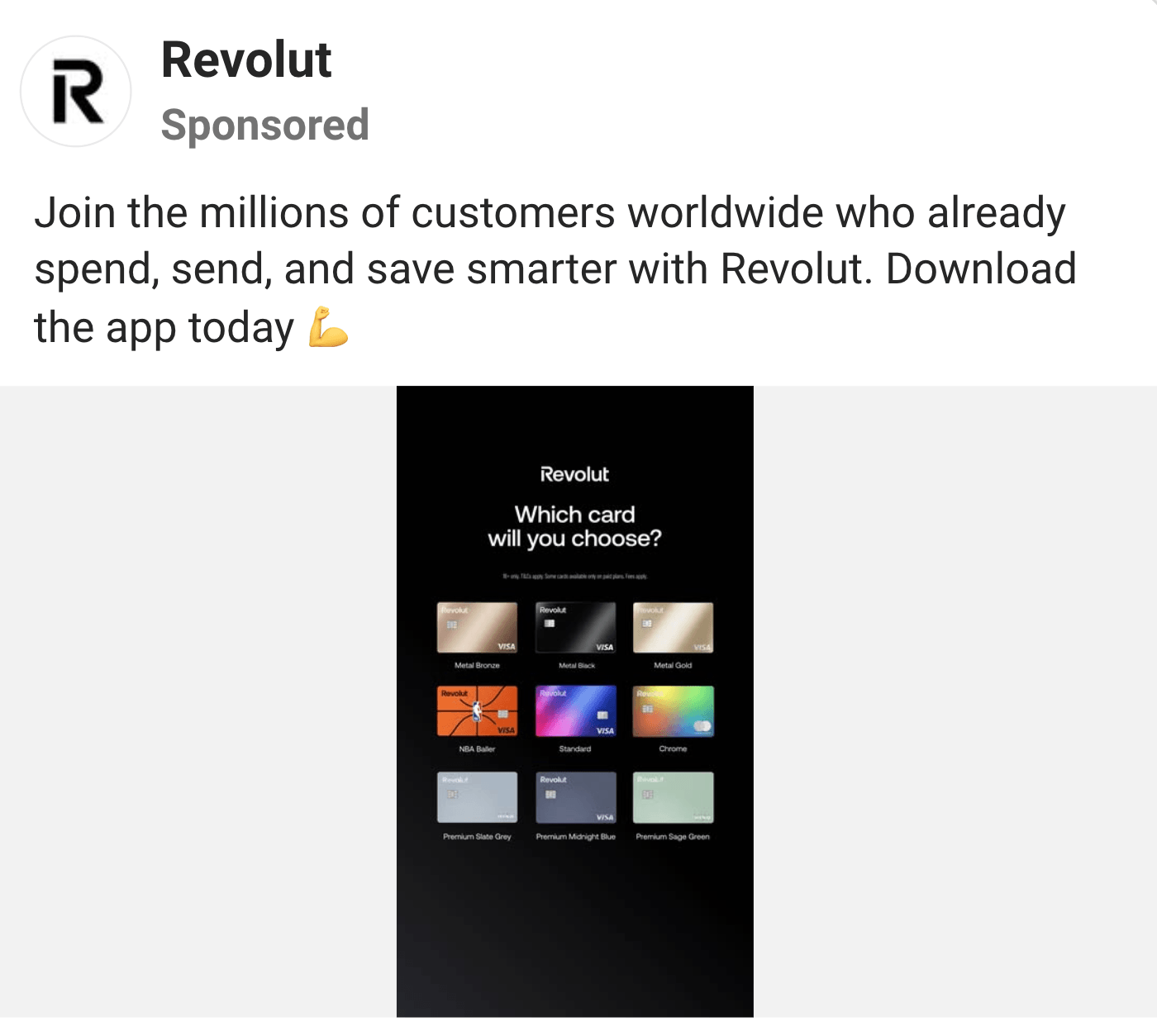 Revolut Facebook ad example