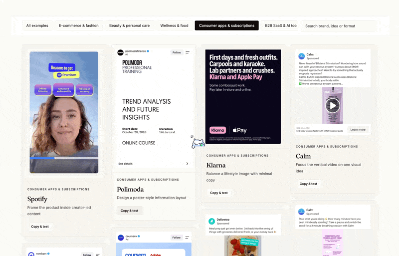 Facebook and Instagram ad examples sorted by category in the Meta ads gallery